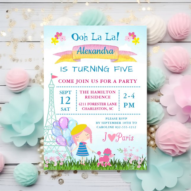 La La! Parisflicka och Rosa Pudel födelsedag Inbjudningar (Skapare uppladdad)