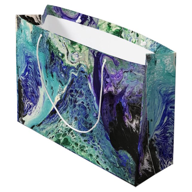 La Laguna #1-målning i blått, teal, vitt (Baksidan Vinklad)