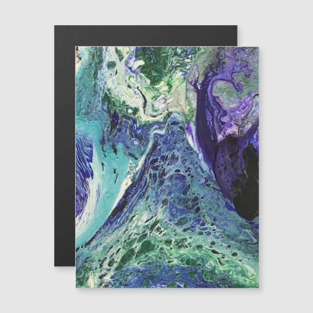 La Laguna #1-målning i blått, tealt, vitt magnet (Fram/baksida)