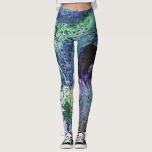La Laguna-målning blåfärgad vit tårna Leggings