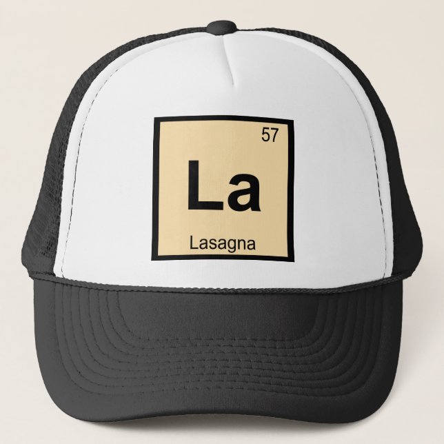 La - Lasagna Pasta Chemistry Periodic Bord Symbol Keps (Framsida)