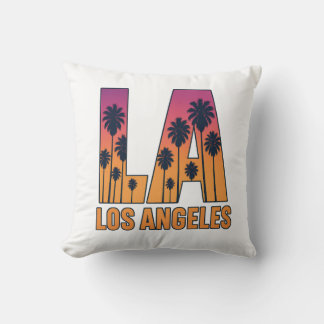 LA Los Angeles Handflatan Träd Sunset Retro Design Kudde