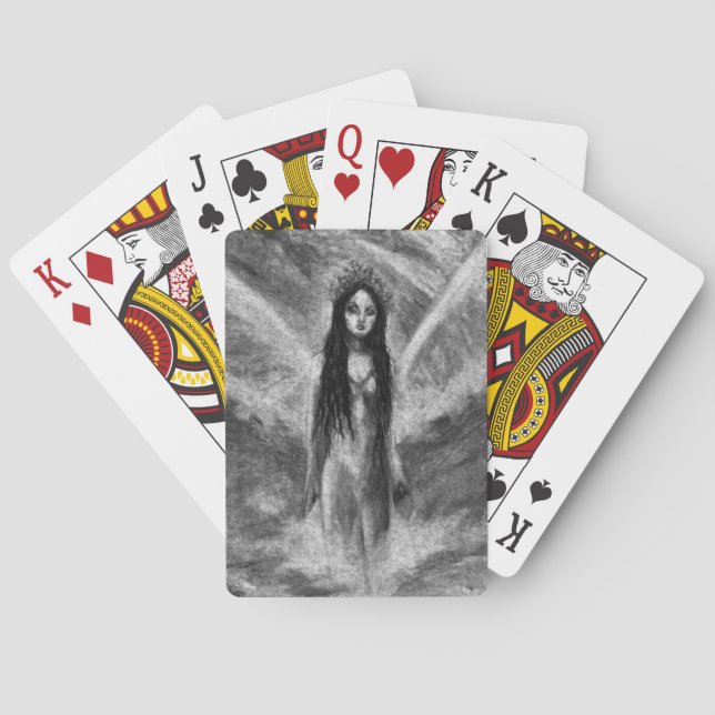 La Luna Mörk Ängel Fe- kvinnlig Goth Fantasy Konst Kortlek (Baksidan)