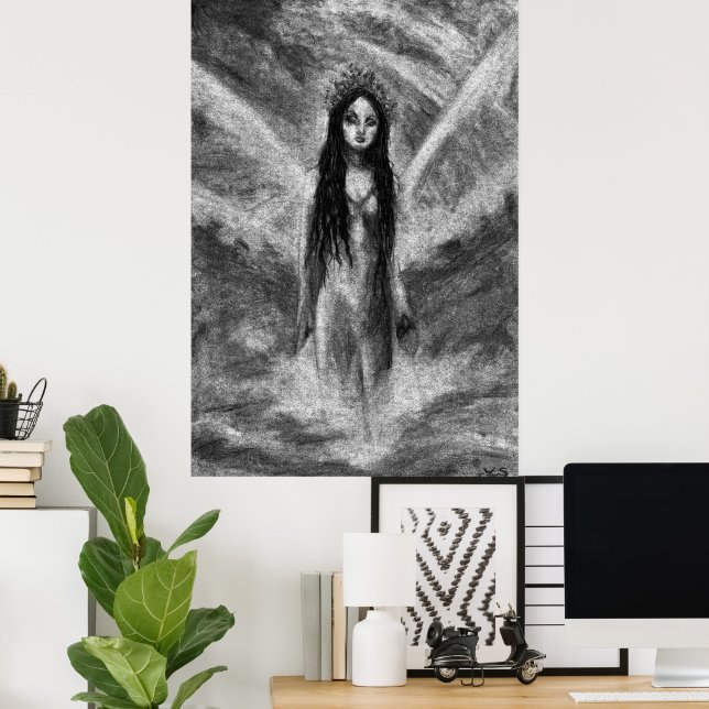 La Luna Mörk Ängla Fe Fé Fantasi Konst Poster (Hemmakontoret)