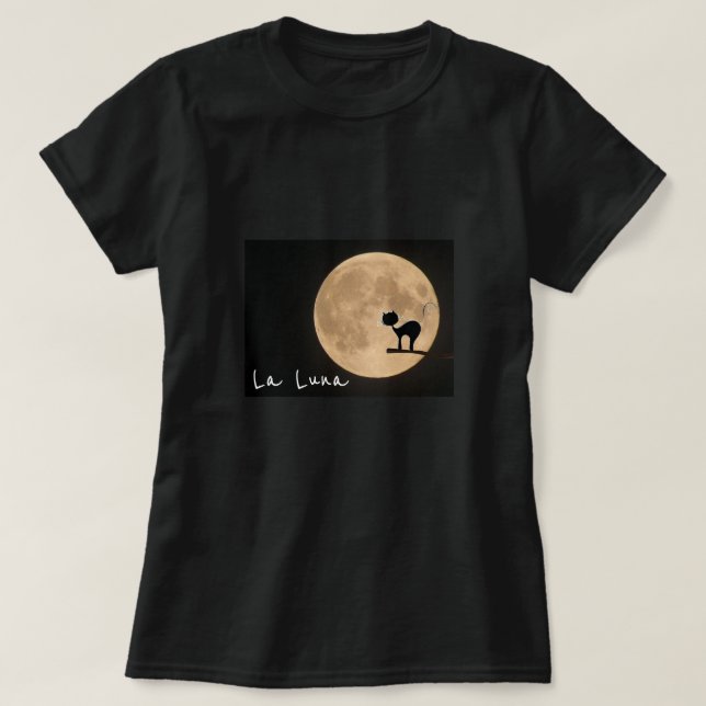 La Luna slogan gothvärgskatt med fullt måne T Shirt (Design framsida)