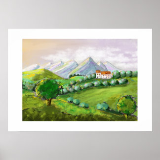 La maison sur les collines, nature verte poster