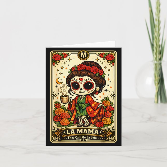 La Mama kallar La Jefa Sugar Skull Skelett Design Kort (Framsida)