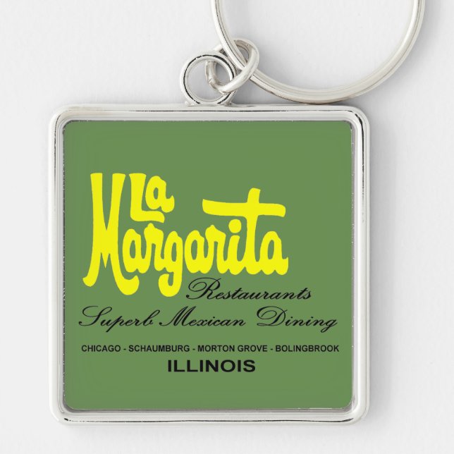 La Margarita Restaurants of Illinois Fyrkantig Silverfärgad Nyckelring (Framsidan)