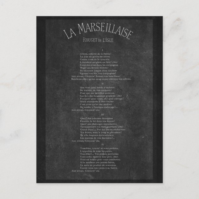 La marseillaise - Paroles Vykort (Framsida)