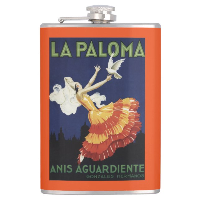 La Paloma - Anis befordrings- Aguardiente Fickplunta (Framsidan)