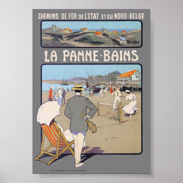 La Panne-Bains Vintage affisch 1912 (Framsidan)
