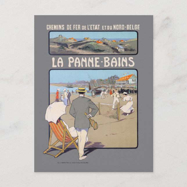 La Panne-Bains Vintage affisch 1912 Vykort (Framsida)