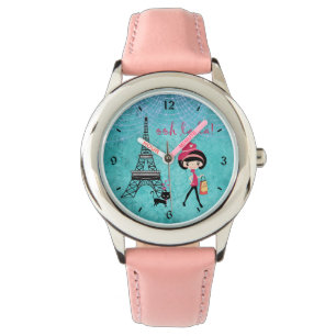 La Paris Girl and Cat with Eiffel Torn Armbandsur