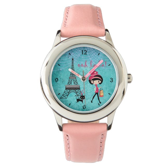 La Paris Girl and Cat with Eiffel Torn Armbandsur (Framsida)