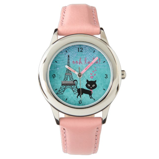 La Paris-katt med Eiffel Torn och Ljus Armbandsur (Framsida)