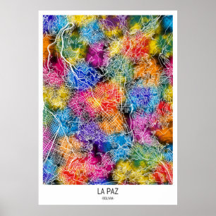 La Paz Bolivia City Karta Poster