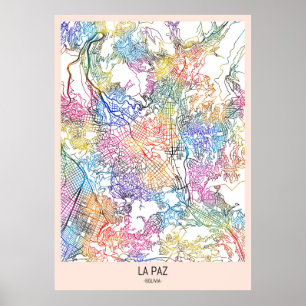 La Paz Bolivia City Karta Poster