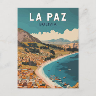 La Paz Bolivia Illustration Travel Art Vintage Vykort