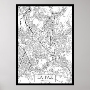 La Paz Bolivia Karta Poster