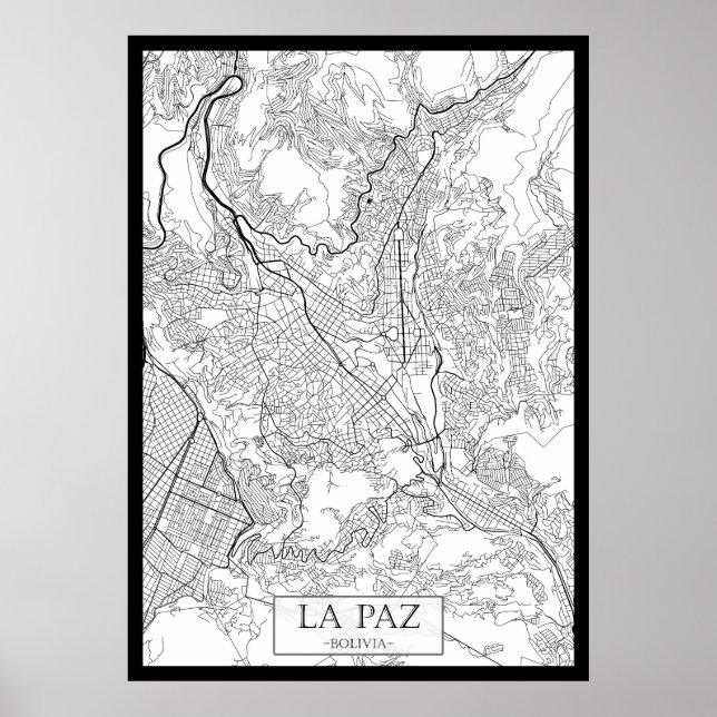 La Paz Bolivia Karta Poster (Framsidan)