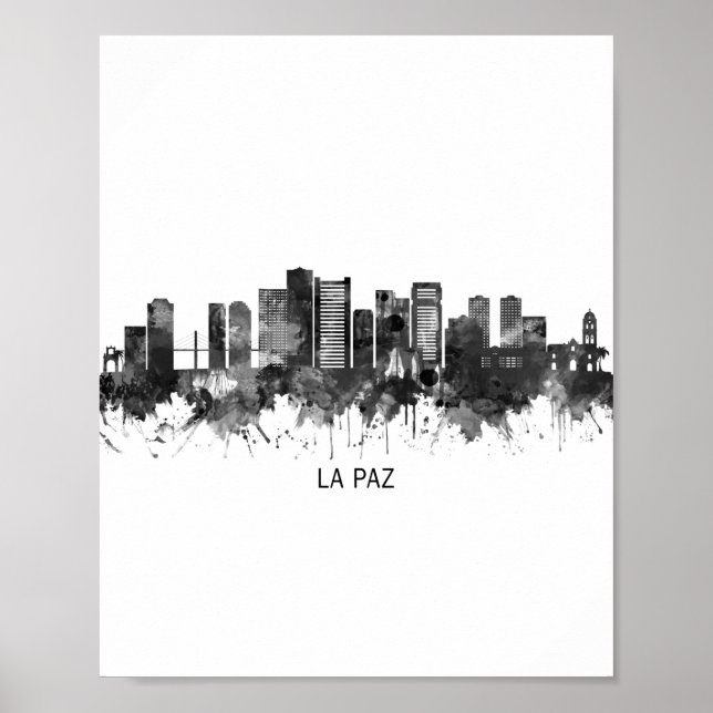 La Paz Bolivia Skyline BW Poster (Framsidan)