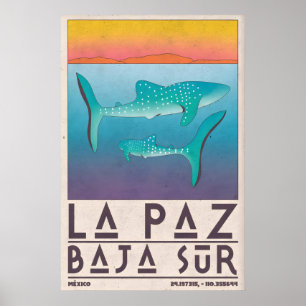La Paz Mexiko Affisch, Valhajar, Skiktad Blå Poster