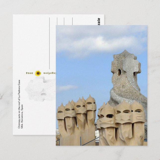 La Pedrera skorstenstoppar, Barcelona, Spanien  -  Vykort (Fram/baksida)
