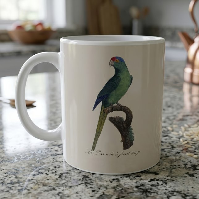 La Perruche a front rouge Kaffemugg (Orange-Fronted Parakeet, Eupsittula Canicularis. Coffee Mug)