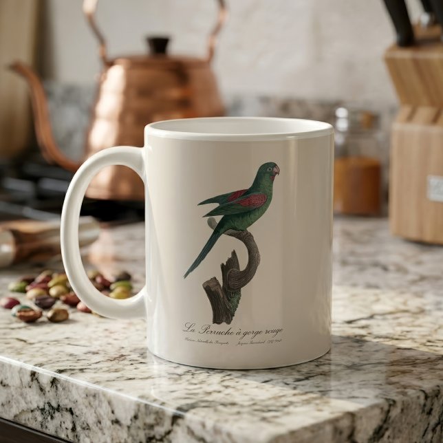 La Perruche a gorge rouge Kaffemugg (Orange-Chinned Parakeet, Brotogeris jugularis. Coffee Mug)