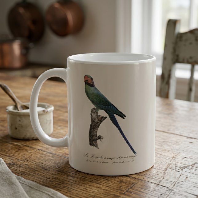 La Perruche a nuque et joues rouges Kaffemugg (Long-Tailed Parakeet, Psittacula Longicauda. Coffee Mug)