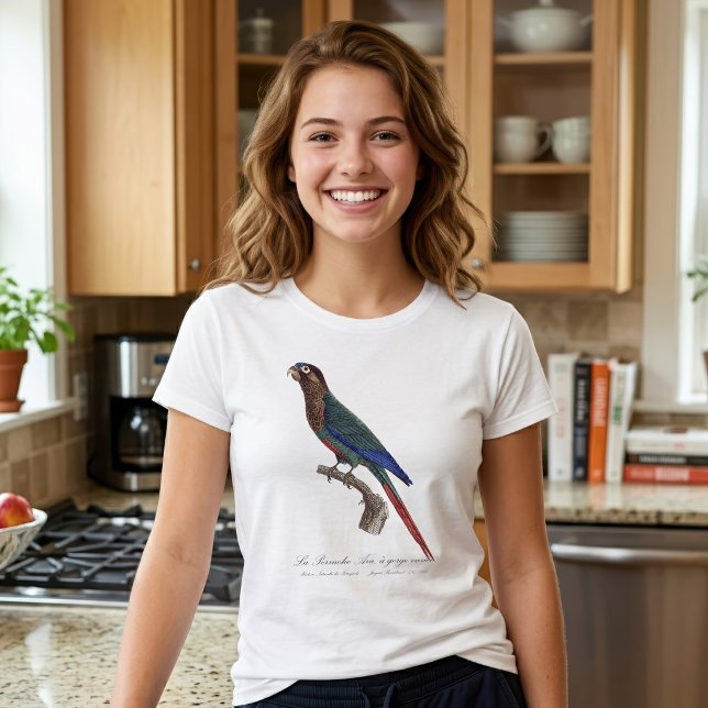 La Perruche Ara, varierad strupe T Shirt (The Painted Parakeet, Pyrrhura Picta. Girl Basic White T-Shirt )
