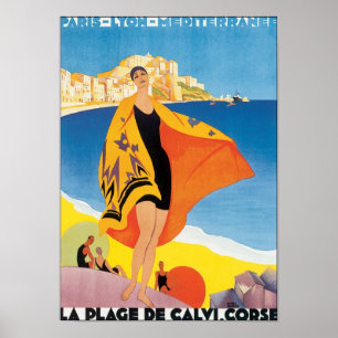 La Plage de Calvi. Korse Poster