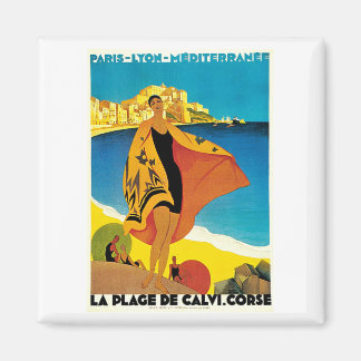 La Plage de Calvi Vintage Frankrike Travel Art Magnet