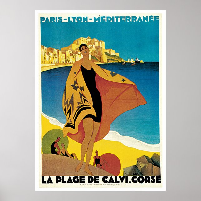 " La Plage de Calvi" Vintage resor Poster (Framsidan)