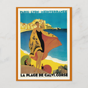 " La Plage de Calvi" Vintage resor Poster Vykort