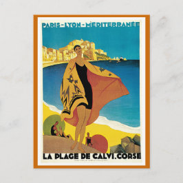 " La Plage de Calvi" Vintage resor Poster Vykort