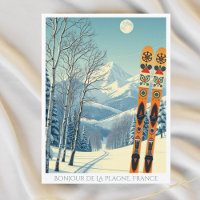 La Plagne Frankrike ski resort retro-vykort