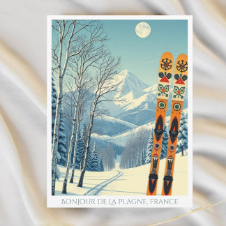 La Plagne Frankrike ski resort retro-vykort Vykort