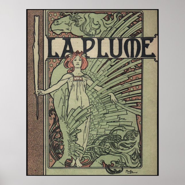 La Plume 1898 av Alfons Mucha Poster (Framsidan)