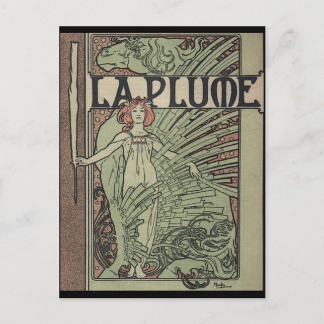 La Plume av Alfons Mucha Vykort (Framsida)