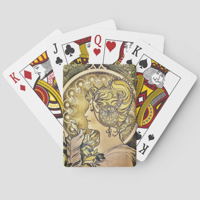 La Plume Flicka Målning av Alphonse Mucha Casinokort (Baksidan)