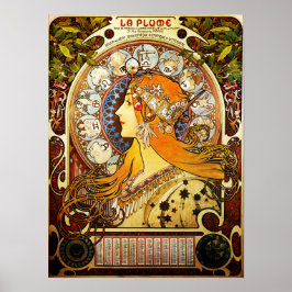 LA PLUME ZODIAC av Alphonse Mucha Art nouveau Poster