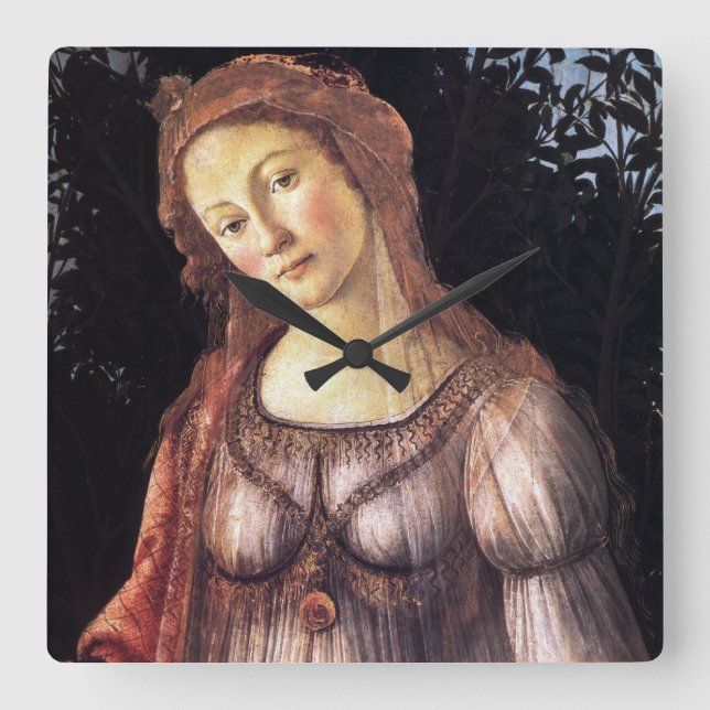 La Primavera av Sandro Botticelli Fyrkantig Klocka (Framsida)