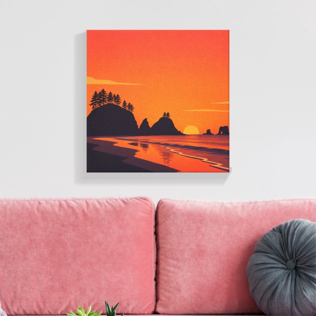 La Push Washington Solnedgång Minimalistisk Kust Canvastryck (Insitu (Vardagsrum))