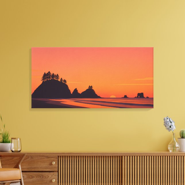 La Push Washington Solnedgång Minimalistisk Kust Canvastryck (Insitu (Vardagsrum))