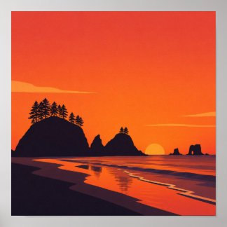La Push Washington Solnedgång Minimalistisk Kust Poster