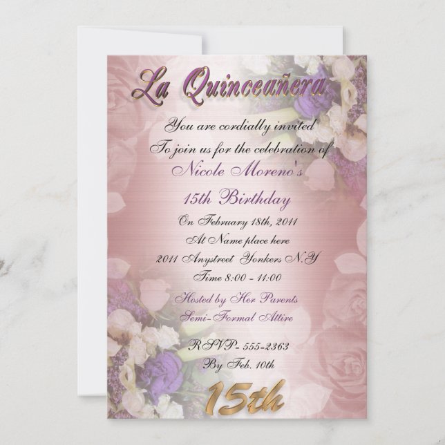 La Quinceanera 15:e födelsedagsinbjudan elegant Inbjudningar (Framsida)