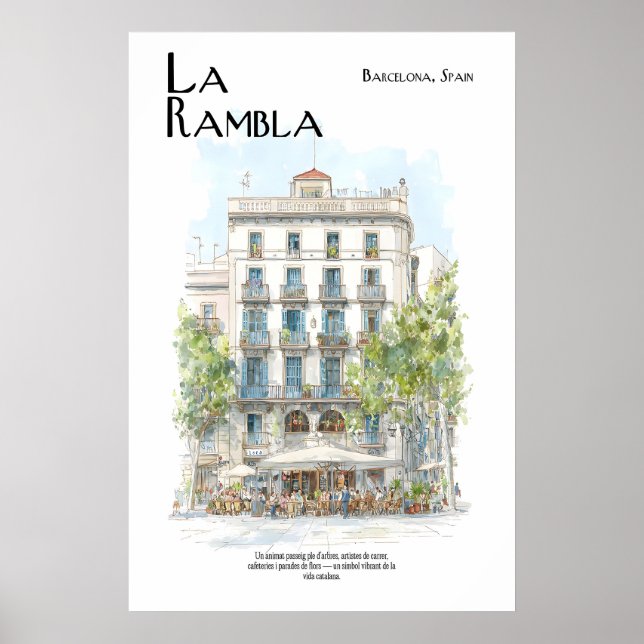 La Rambla Affisch  Barcelona Spanien Gatubild (Framsidan)