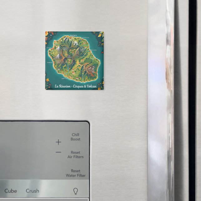 La Réunion – Cirques & Volcan | Carte illustrée Magnet (In Situ (Fridge))