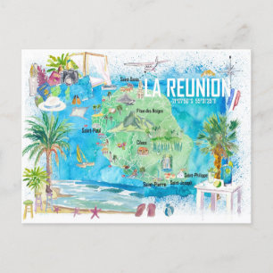 La Reunion Illustrerad Ö-resebenkart Vykort